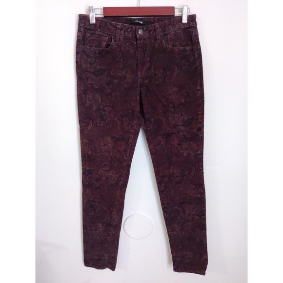 3/$20 Joe's Maroon Paisley Print Corduroy Mid Rise The Skinny Jeans 28 - Picture 2 of 10